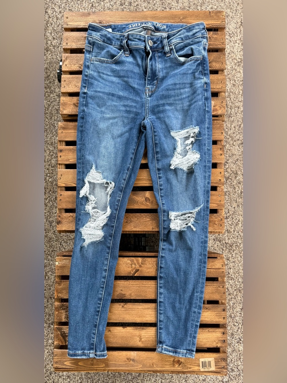 American Eagle Outfitters Blue Ripped Skinny Jeans